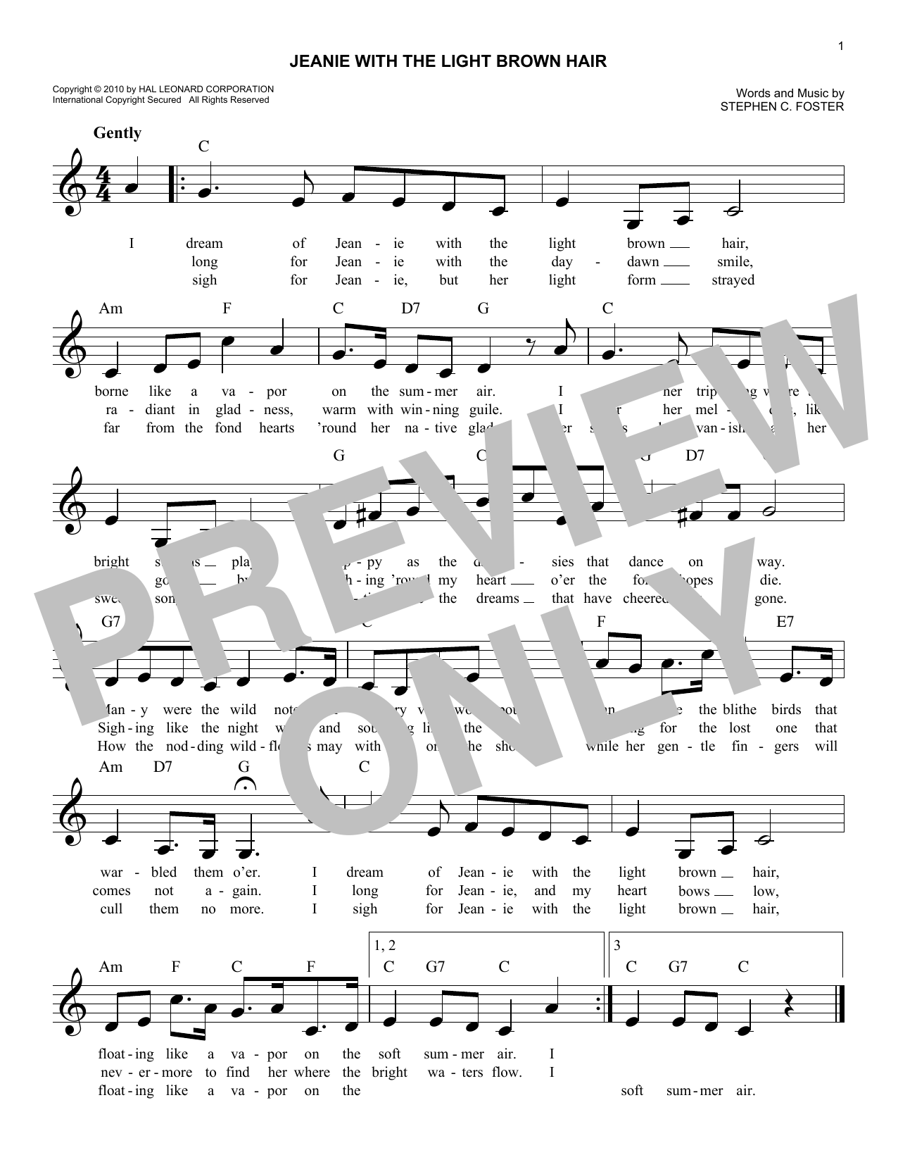 Stephen C. Foster Jeanie With The Light Brown Hair Sheet Music Notes & Chords for Viola Solo - Download or Print PDF