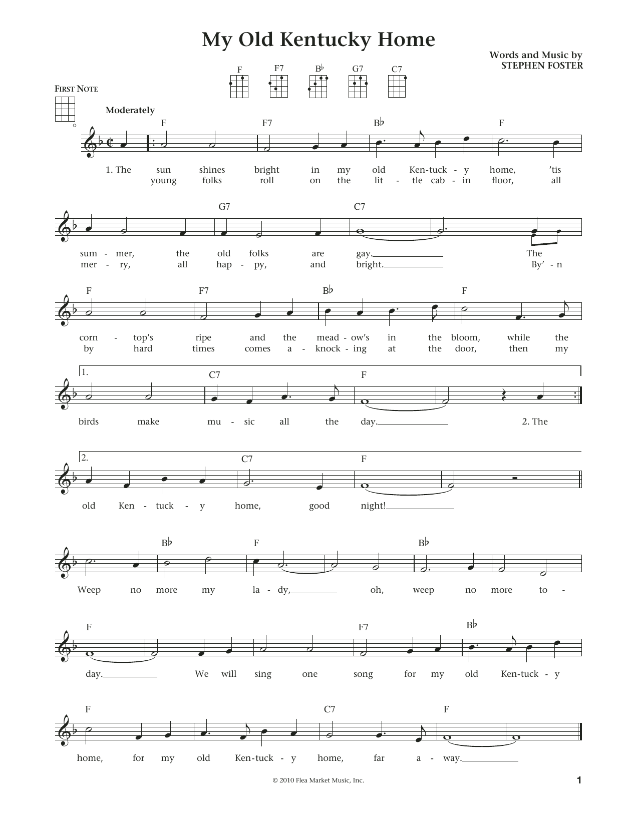 Stephen C. Foster My Old Kentucky Home (from The Daily Ukulele) (arr. Liz and Jim Beloff) Sheet Music Notes & Chords for Ukulele - Download or Print PDF