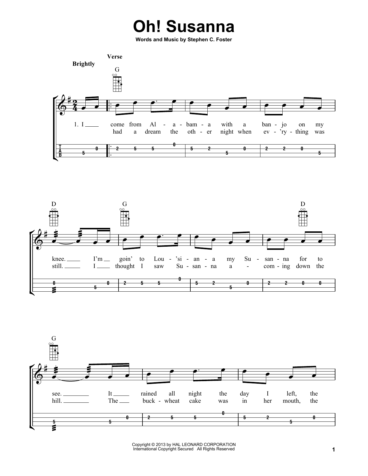 Stephen C. Foster Oh! Susanna (arr. Bobby Westfall) Sheet Music Notes & Chords for Mandolin - Download or Print PDF Stephen C. Foster Oh! Susanna (arr. Bobby Westfall) Sheet Music Notes & Chords for Mandolin - Download or Print PDF