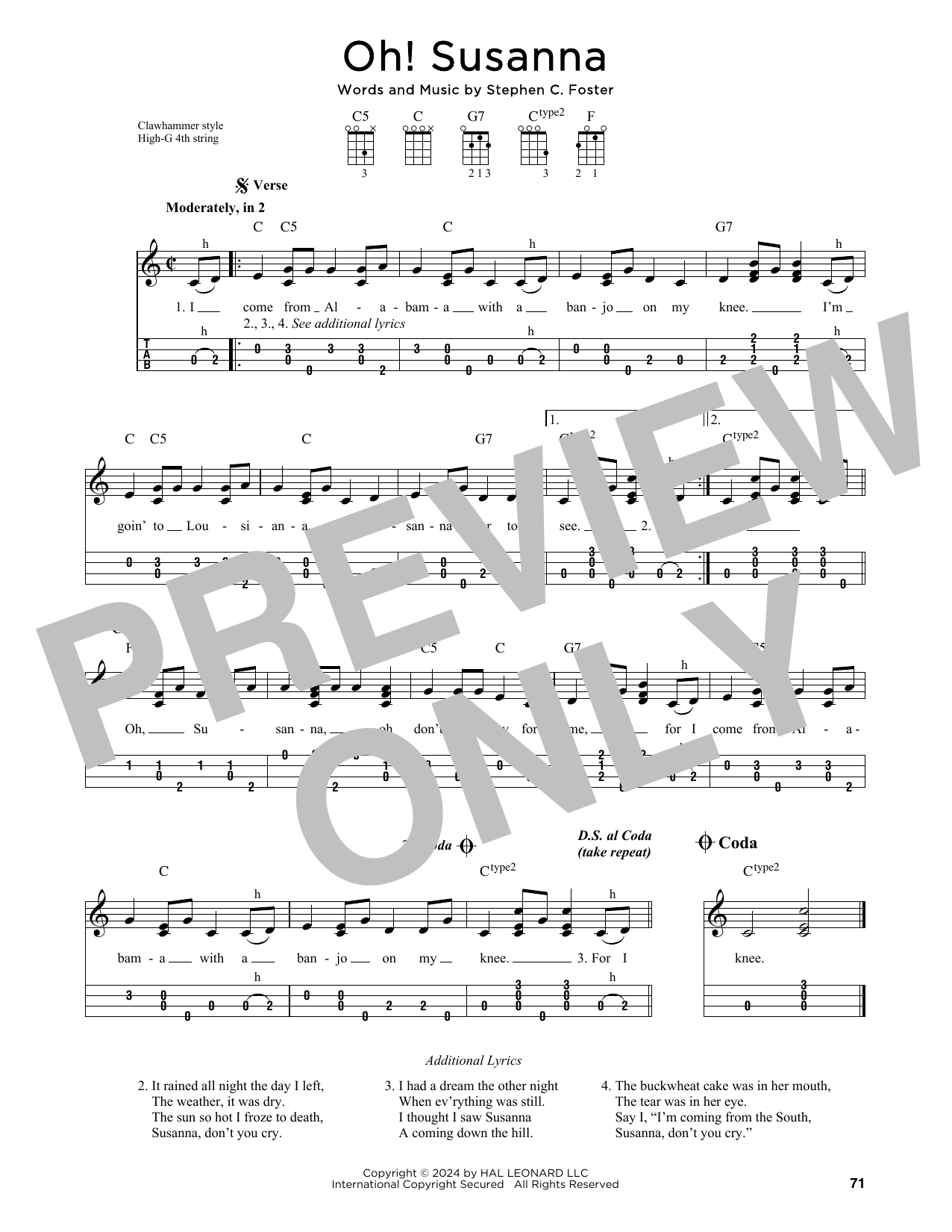 Stephen C. Foster Oh! Susanna (arr. Jim Schustedt) Sheet Music Notes & Chords for Ukulele - Download or Print PDF Stephen C. Foster Oh! Susanna (arr. Jim Schustedt) Sheet Music Notes & Chords for Ukulele - Download or Print PDF