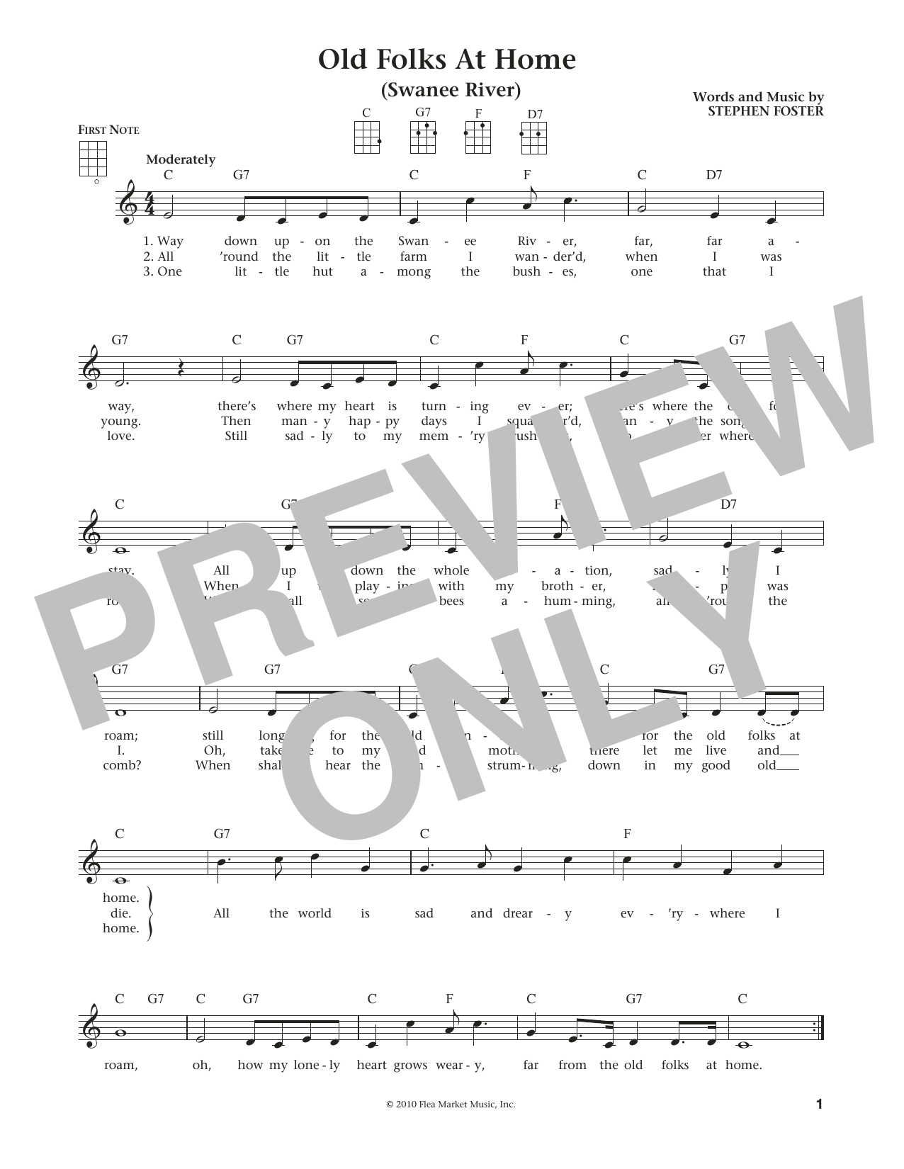 Stephen C. Foster Old Folks At Home (Swanee River) (from The Daily Ukulele) (arr. Liz and Jim Beloff) Sheet Music Notes & Chords for Ukulele - Download or Print PDF Stephen C. Foster Old Folks At Home (Swanee River) (from The Daily Ukulele) (arr. Liz and Jim Beloff) Sheet Music Notes & Chords for Ukulele - Download or Print PDF