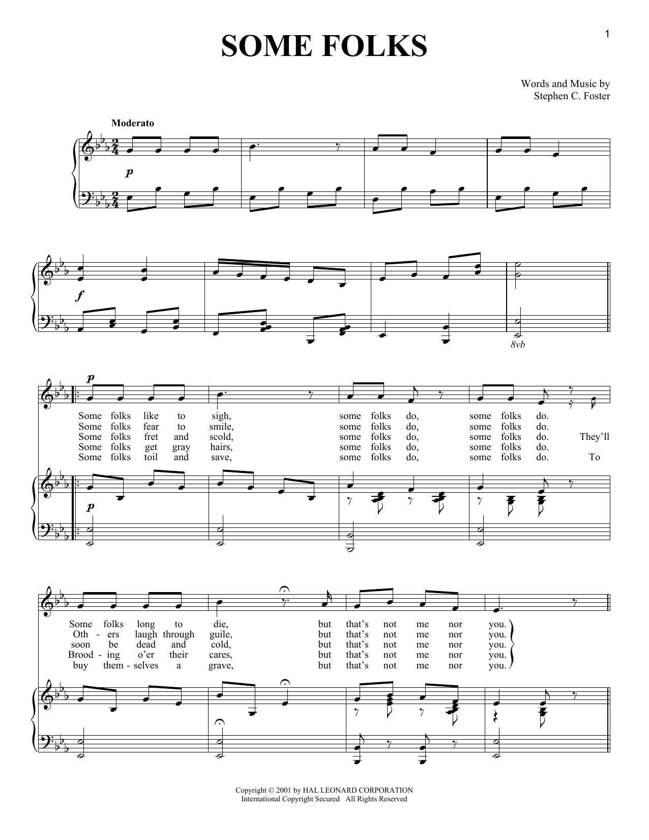 Stephen C. Foster Some Folks Sheet Music Notes & Chords for Piano & Vocal - Download or Print PDF