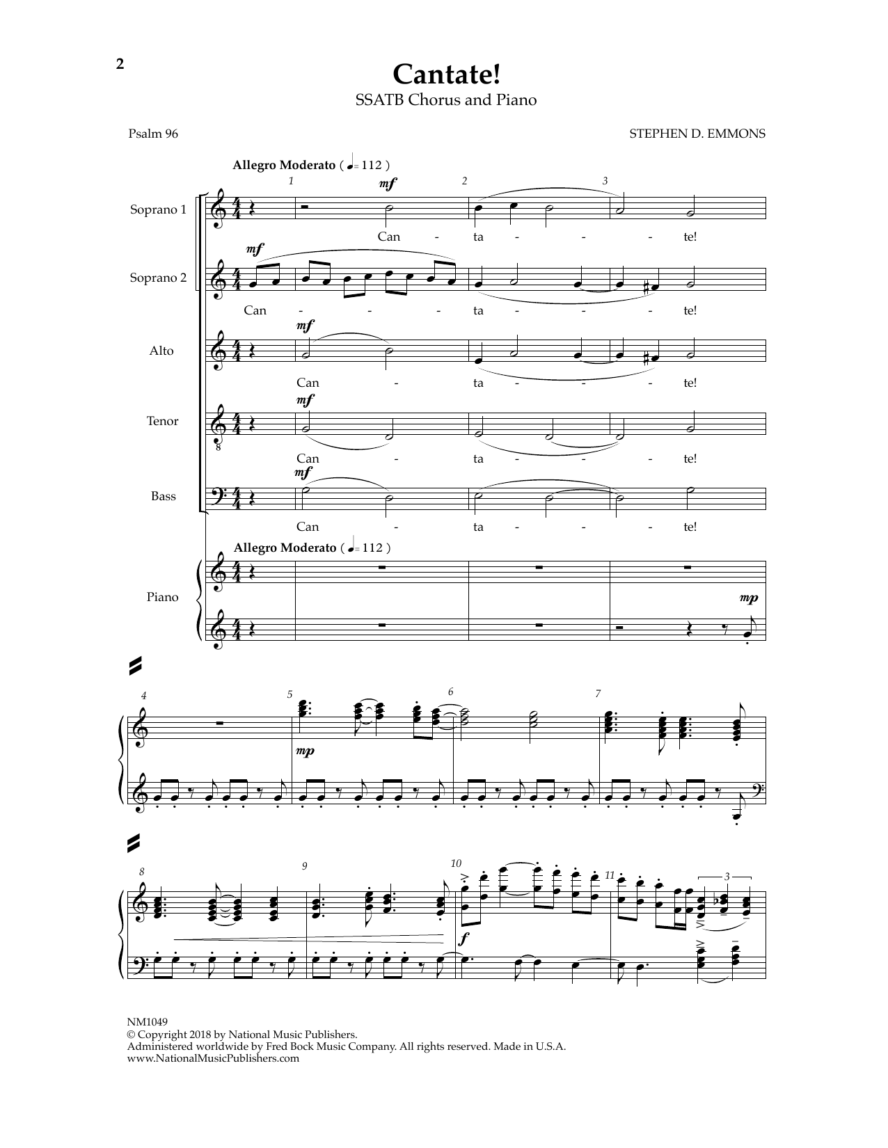 Stephen D. Emmons Cantate! Sheet Music Notes & Chords for Choral - Download or Print PDF