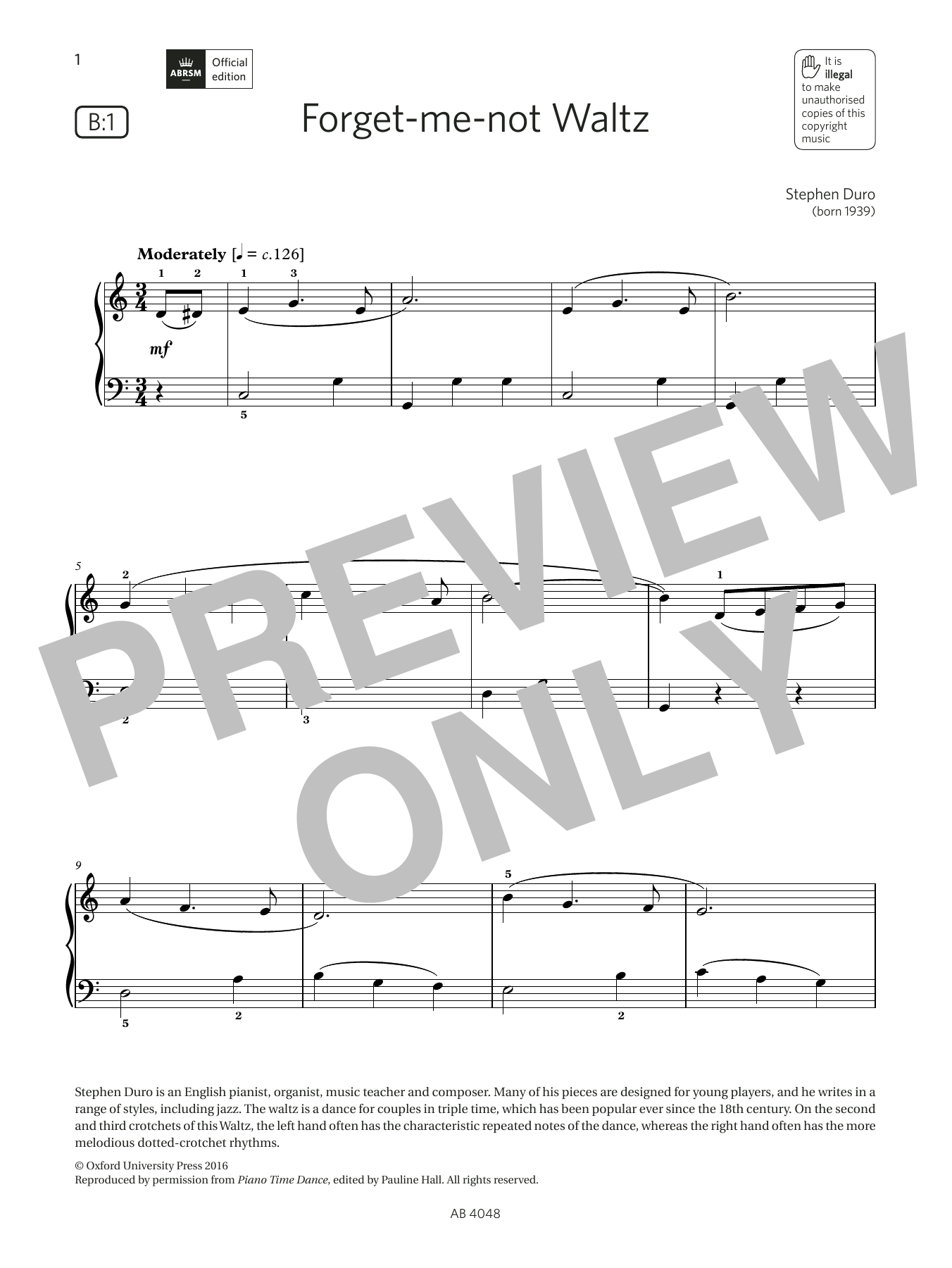 Stephen Duro Forget-me-not Waltz (Grade 2, list B1, from the ABRSM Piano Syllabus 2023 & 2024) Sheet Music Notes & Chords for Piano Solo - Download or Print PDF