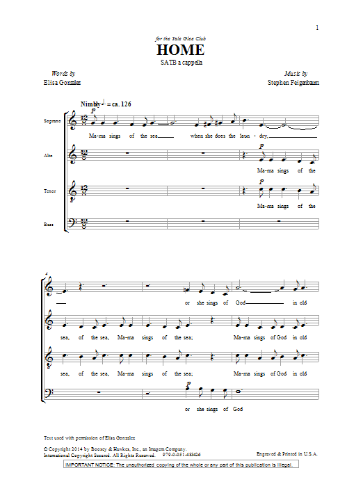 Stephen Feigenbaum Home Sheet Music Notes & Chords for SATB - Download or Print PDF