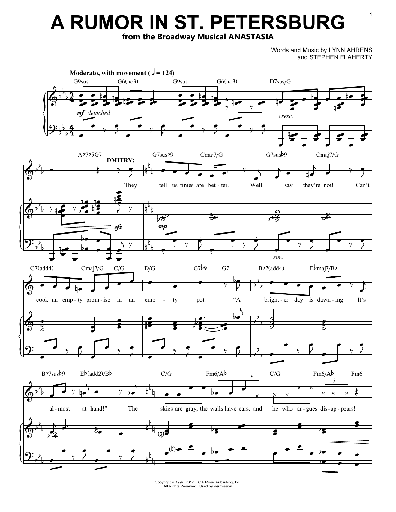 Stephen Flaherty A Rumor In St. Petersburg Sheet Music Notes & Chords for Piano & Vocal - Download or Print PDF