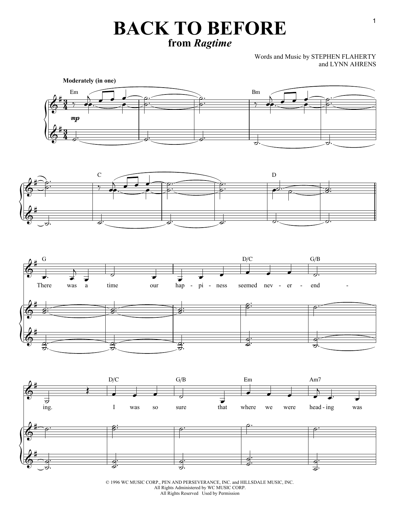 Stephen Flaherty and Lynn Ahrens Back To Before (from Ragtime) Sheet Music Notes & Chords for Piano & Vocal - Download or Print PDF