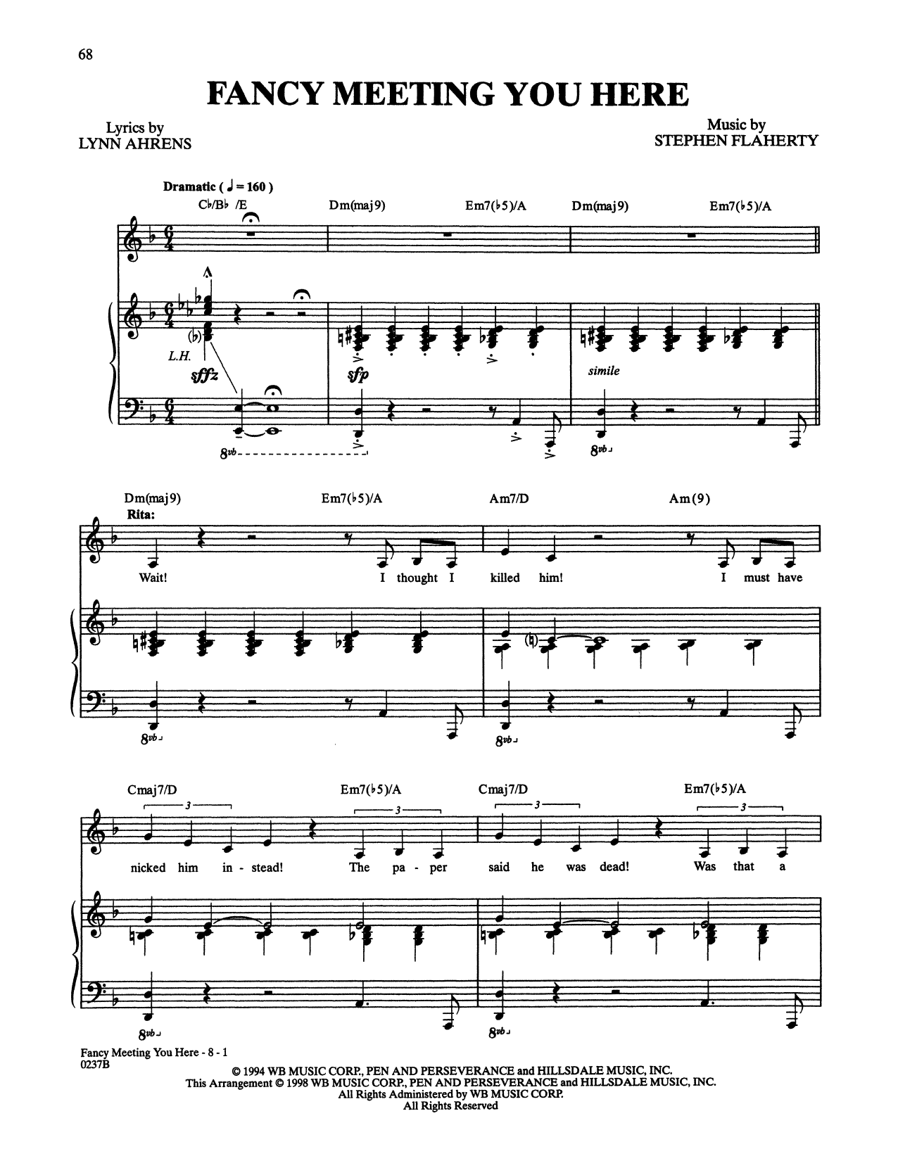 Stephen Flaherty and Lynn Ahrens Fancy Meeting You Here (from Lucky Stiff) Sheet Music Notes & Chords for Piano & Vocal - Download or Print PDF