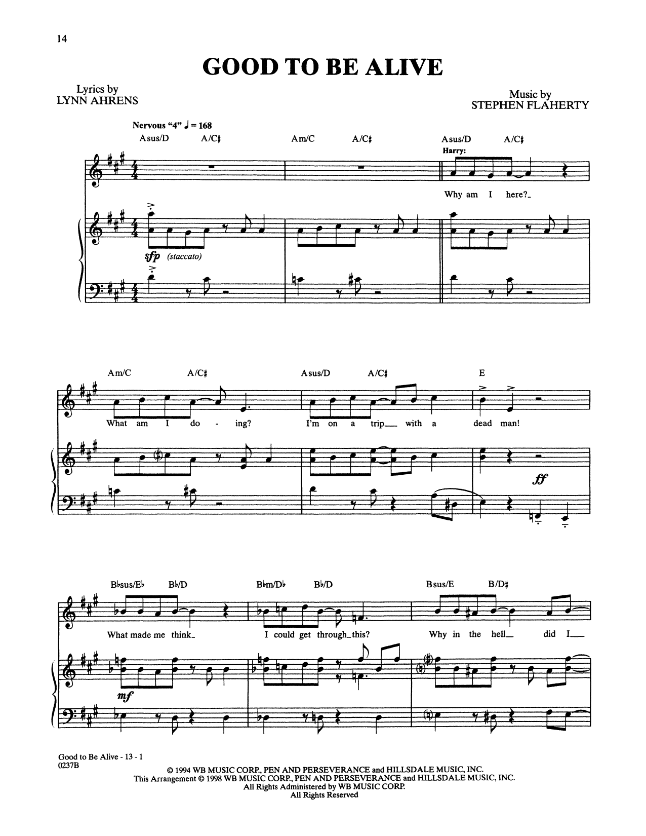Stephen Flaherty and Lynn Ahrens Good To Be Alive (from Lucky Stiff) Sheet Music Notes & Chords for Piano & Vocal - Download or Print PDF