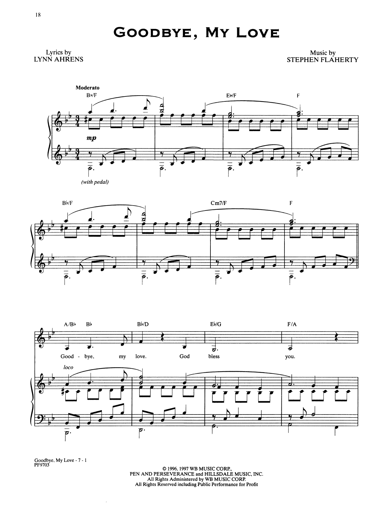Stephen Flaherty and Lynn Ahrens Goodbye, My Love (from Ragtime: The Musical) Sheet Music Notes & Chords for Piano & Vocal - Download or Print PDF