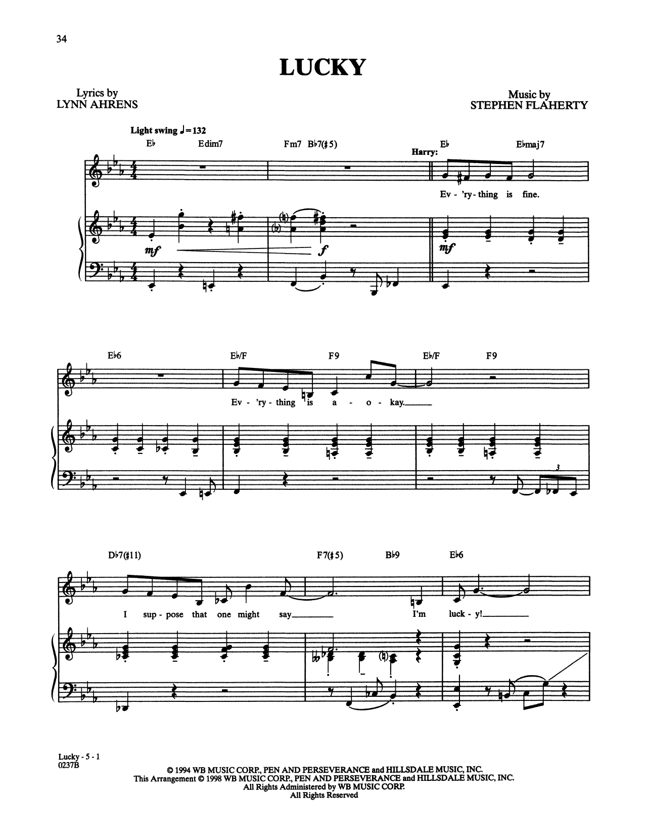 Stephen Flaherty and Lynn Ahrens Lucky (from Lucky Stiff) Sheet Music Notes & Chords for Piano & Vocal - Download or Print PDF