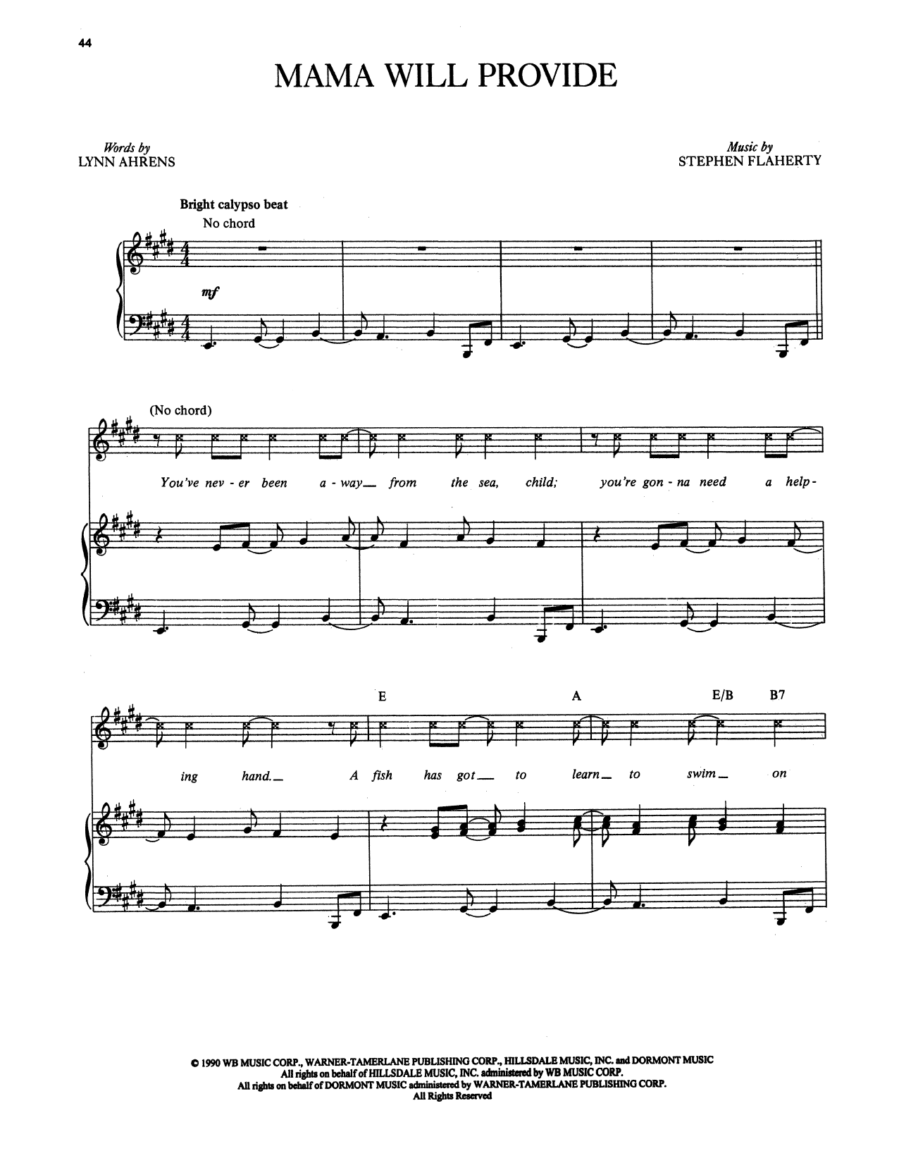 Stephen Flaherty and Lynn Ahrens Mama Will Provide (from Once on This Island) Sheet Music Notes & Chords for Piano & Vocal - Download or Print PDF