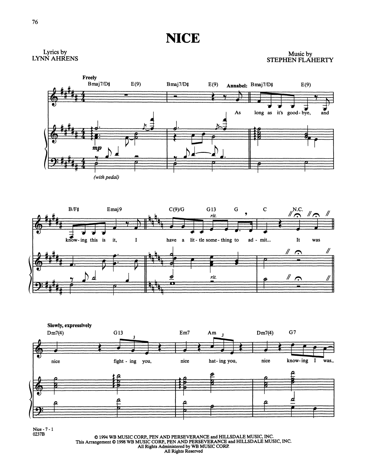 Stephen Flaherty and Lynn Ahrens Nice (from Lucky Stiff) Sheet Music Notes & Chords for Piano & Vocal - Download or Print PDF