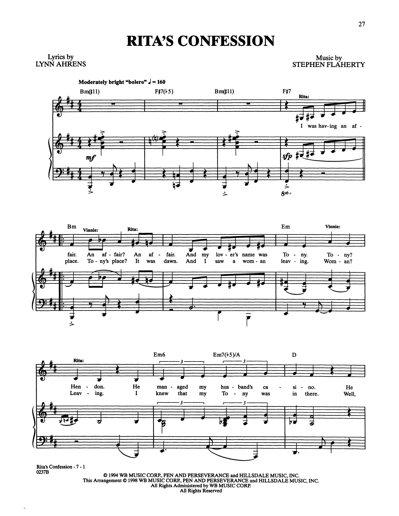 Stephen Flaherty and Lynn Ahrens Rita's Confession (from Lucky Stiff) Sheet Music Notes & Chords for Piano & Vocal - Download or Print PDF