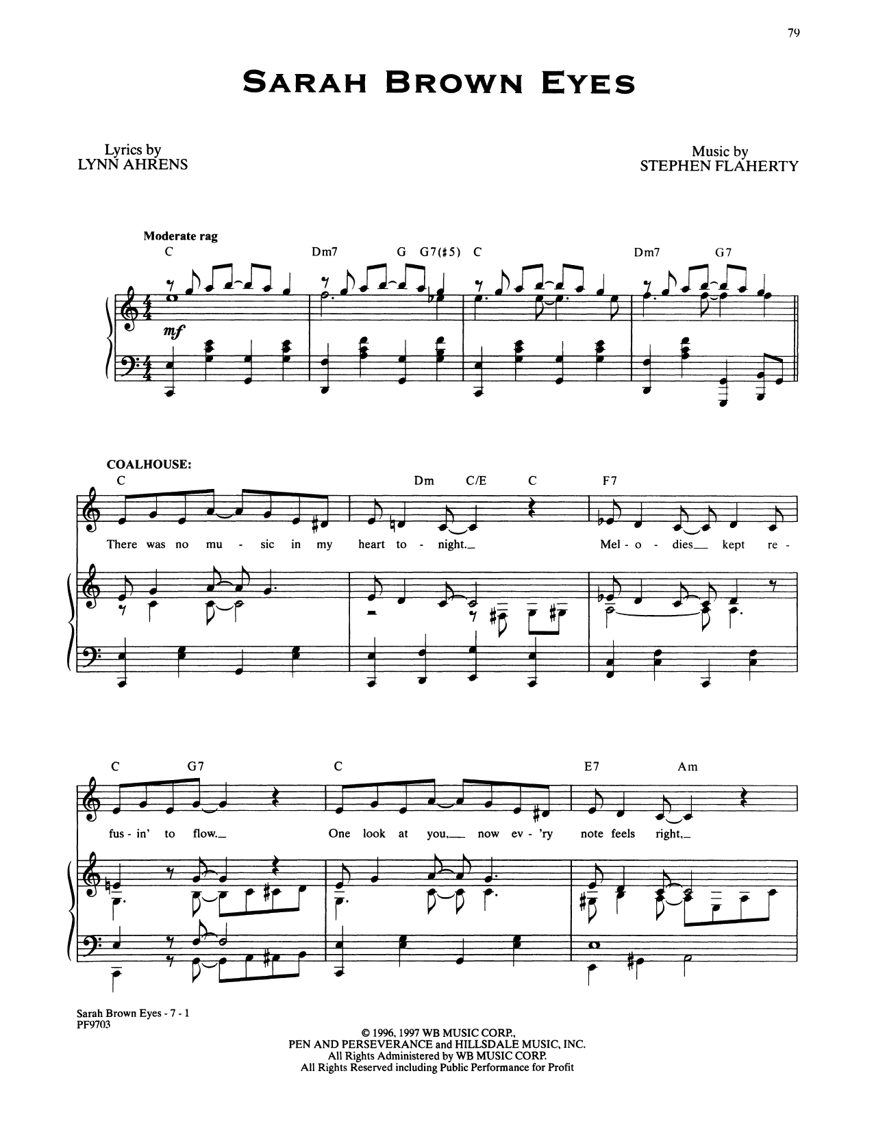 Stephen Flaherty and Lynn Ahrens Sarah Brown Eyes (from Ragtime: The Musical) Sheet Music Notes & Chords for Piano & Vocal - Download or Print PDF