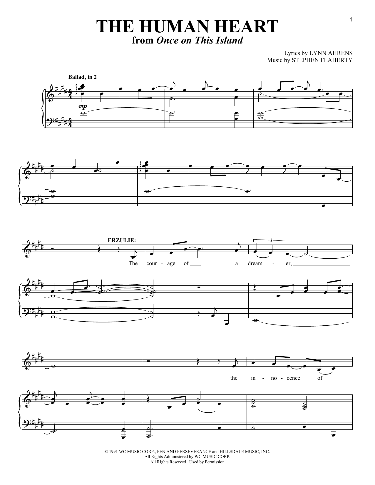 Lynn Ahrens and Stephen Flaherty The Human Heart (from Once on This Island) Sheet Music Notes & Chords for Piano & Vocal - Download or Print PDF