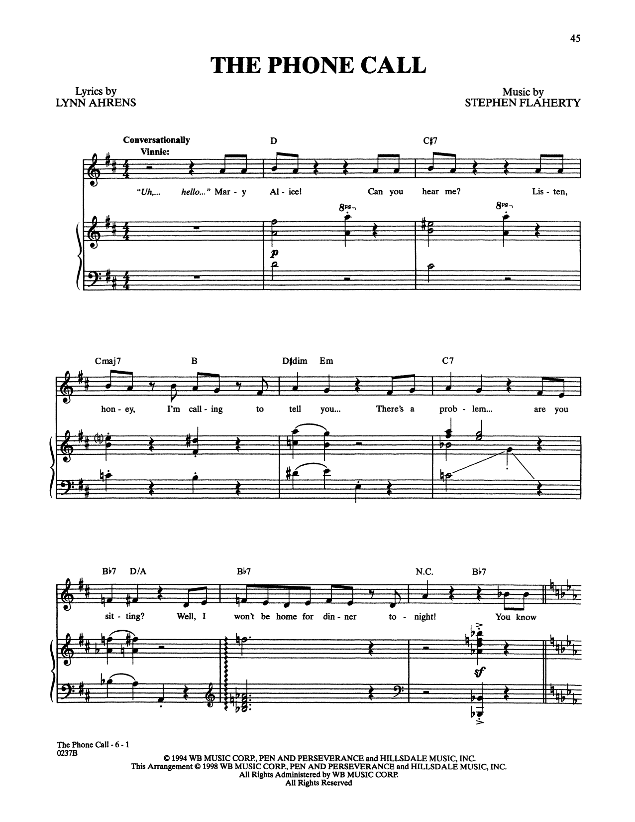 Stephen Flaherty and Lynn Ahrens The Phone Call (from Lucky Stiff) Sheet Music Notes & Chords for Piano & Vocal - Download or Print PDF