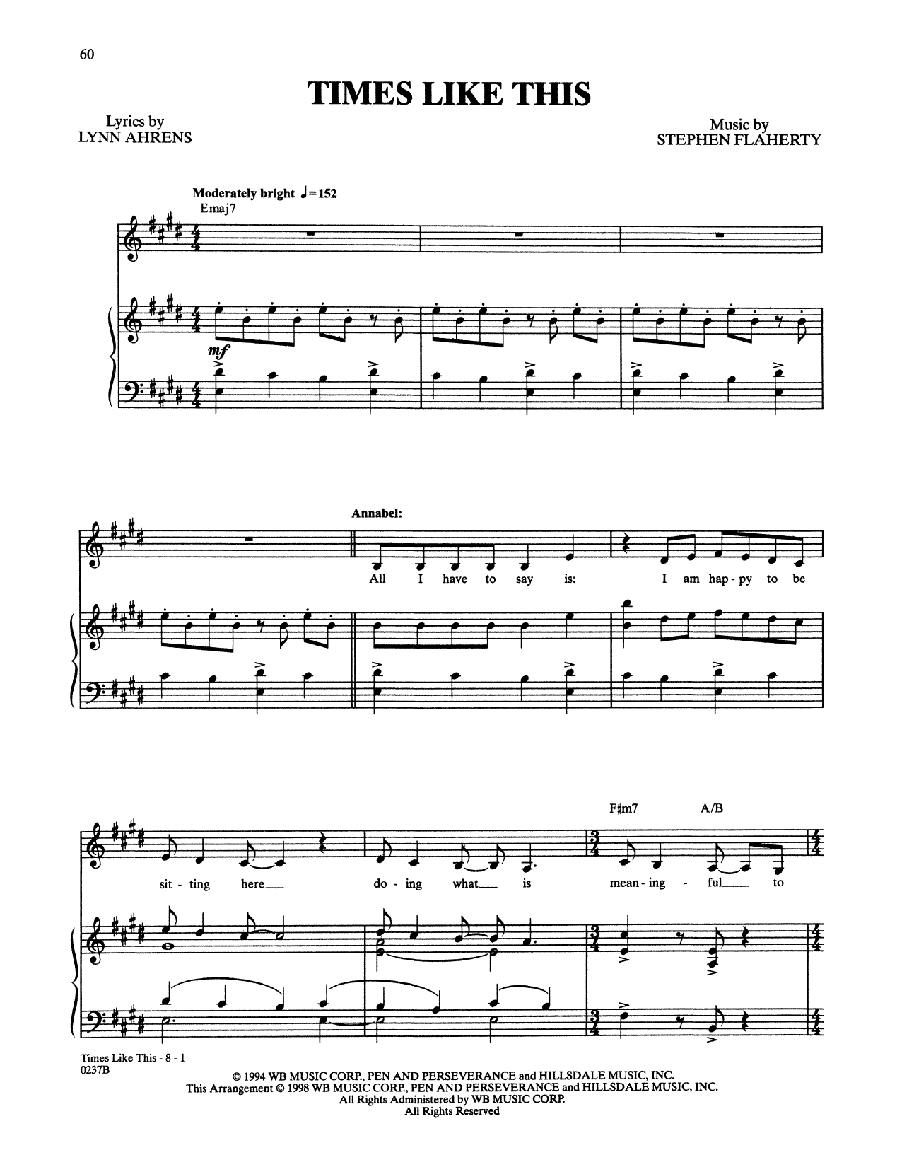 Stephen Flaherty and Lynn Ahrens Times Like This (from Lucky Stiff) Sheet Music Notes & Chords for Piano & Vocal - Download or Print PDF