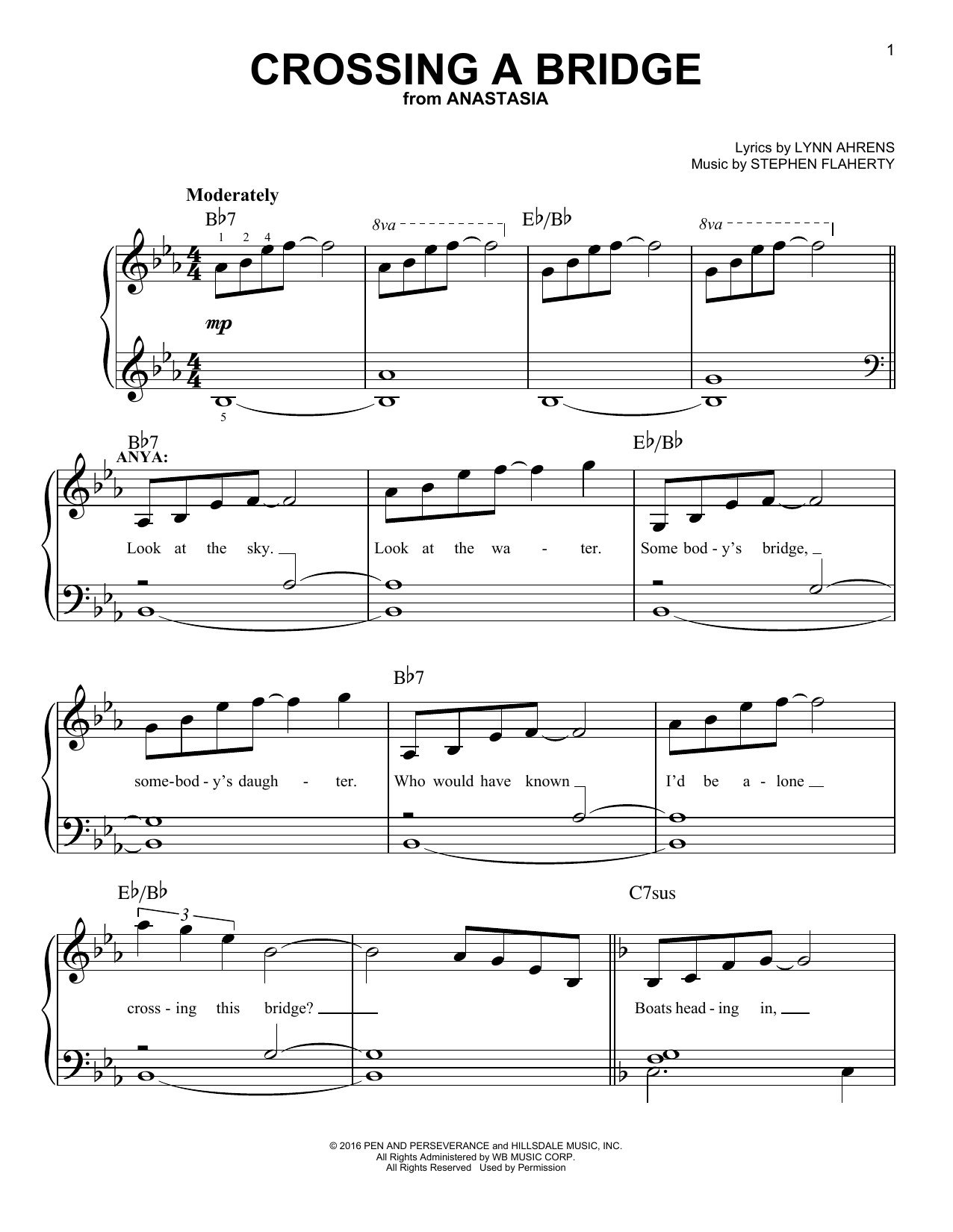 Stephen Flaherty Crossing A Bridge (from Anastasia) Sheet Music Notes & Chords for Easy Piano - Download or Print PDF