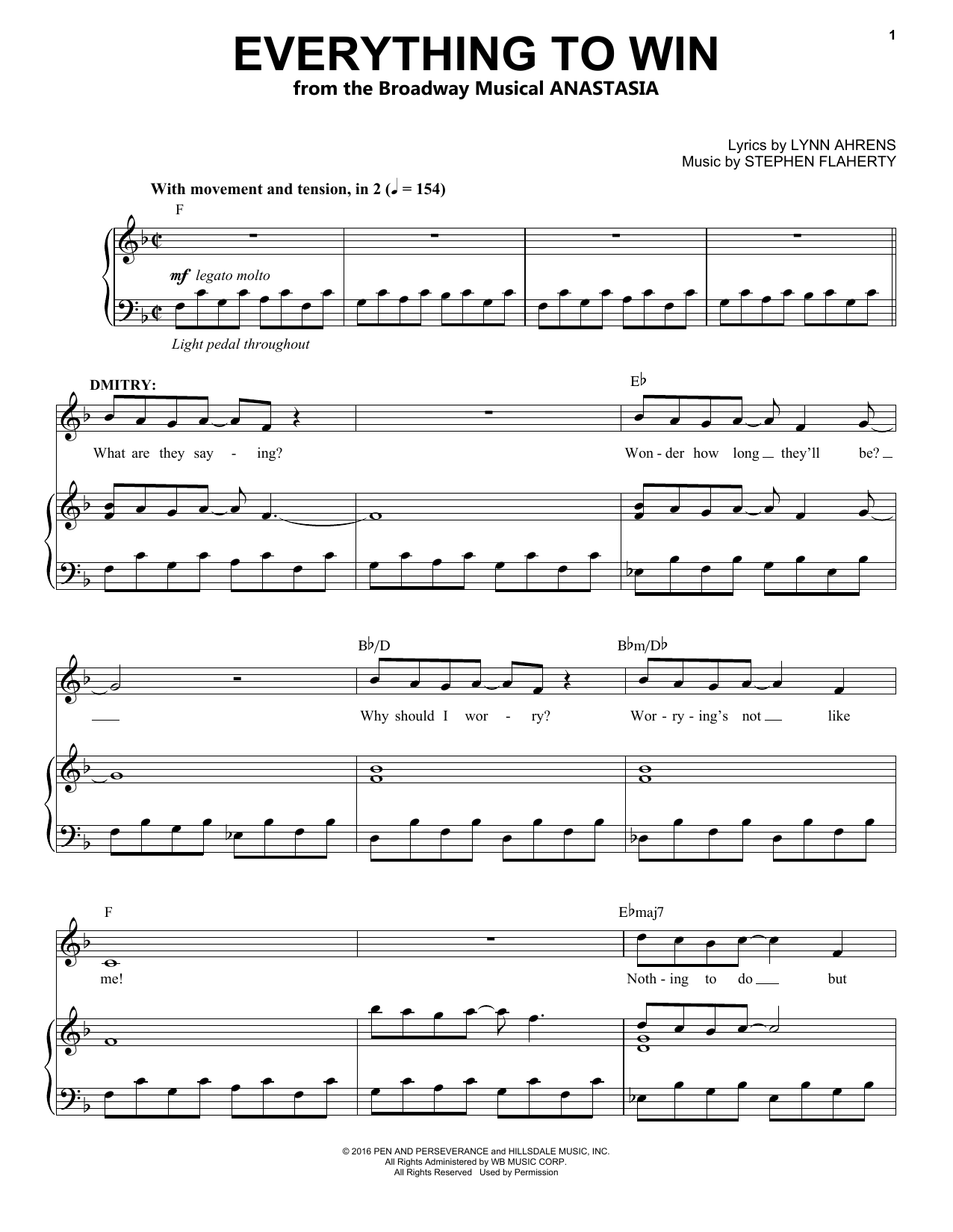 Stephen Flaherty Everything To Win Sheet Music Notes & Chords for Piano & Vocal - Download or Print PDF