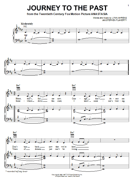 Stephen Flaherty Journey To The Past (from Anastasia) Sheet Music Notes & Chords for Piano, Vocal & Guitar (Right-Hand Melody) - Download or Print PDF