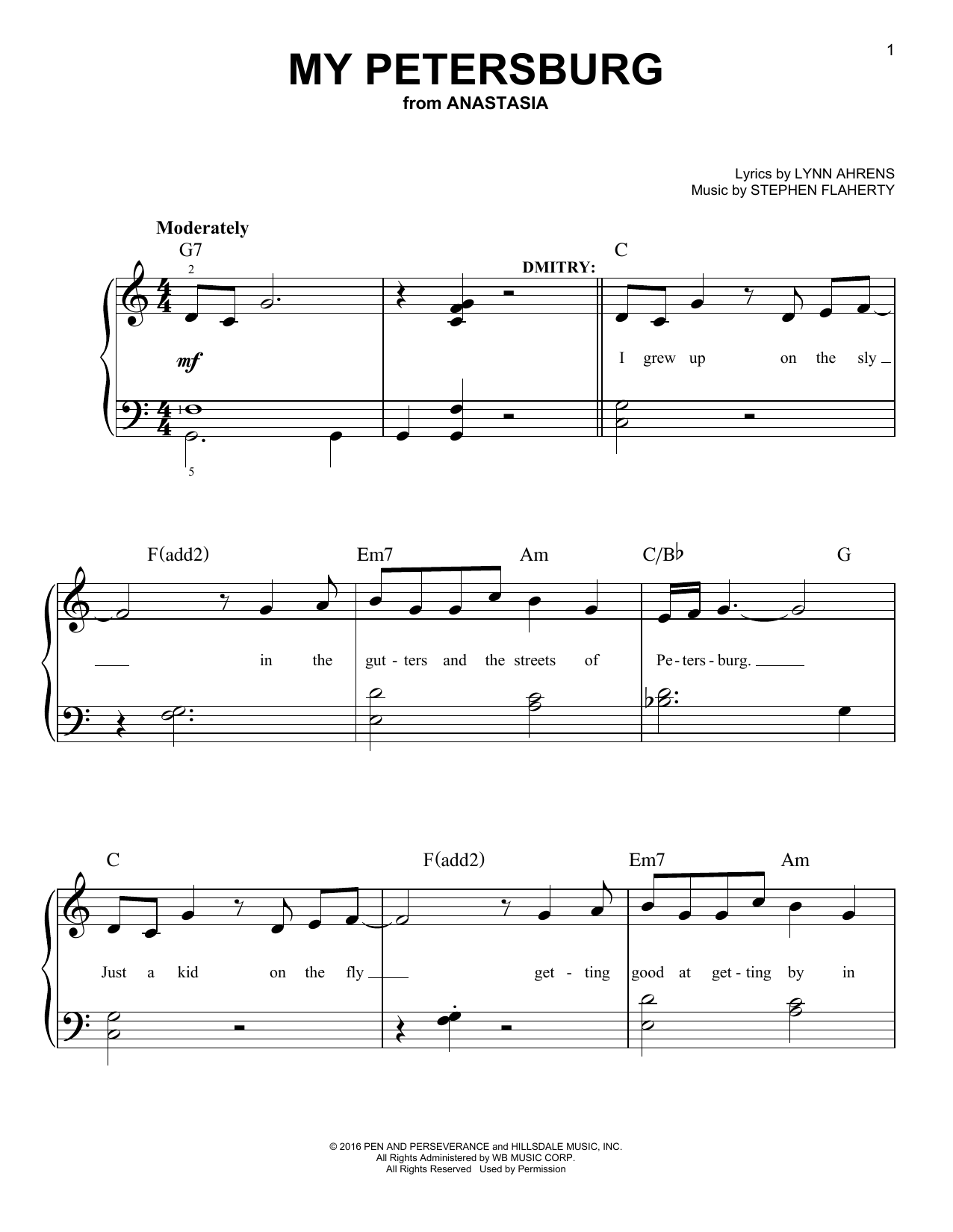 Stephen Flaherty My Petersburg (from Anastasia) Sheet Music Notes & Chords for Easy Piano - Download or Print PDF