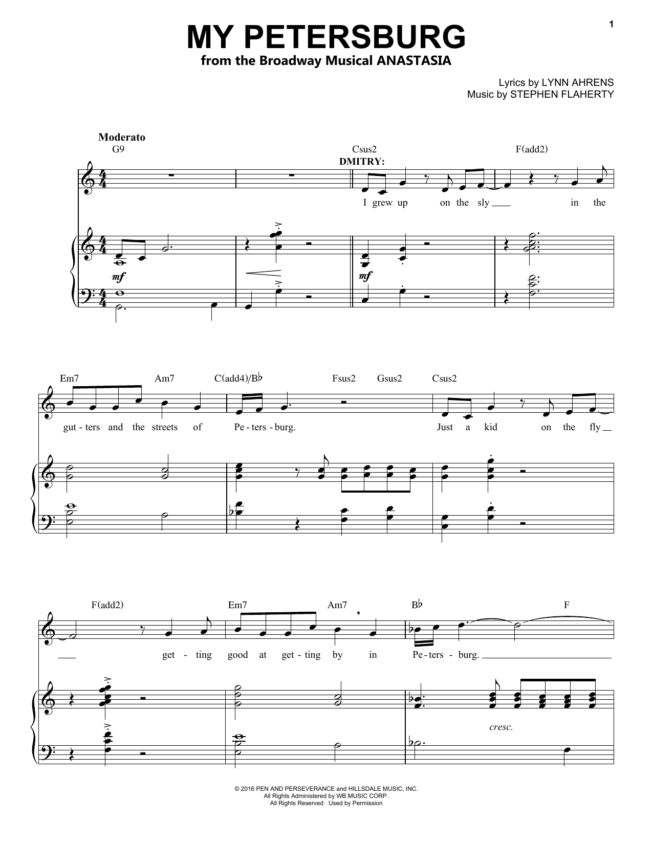 Stephen Flaherty My Petersburg (from Anastasia) Sheet Music Notes & Chords for Easy Piano - Download or Print PDF