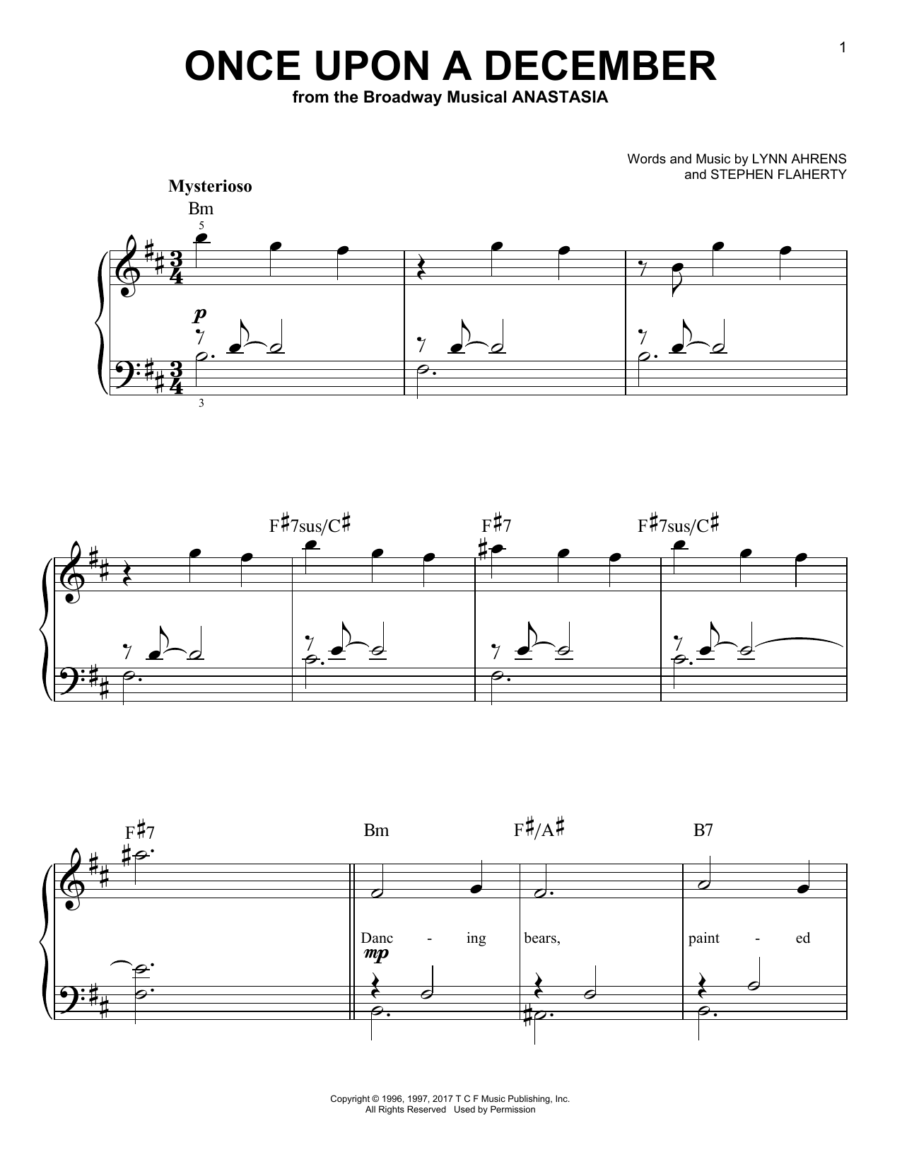 Stephen Flaherty Once Upon A December (from Anastasia) Sheet Music Notes & Chords for Very Easy Piano - Download or Print PDF