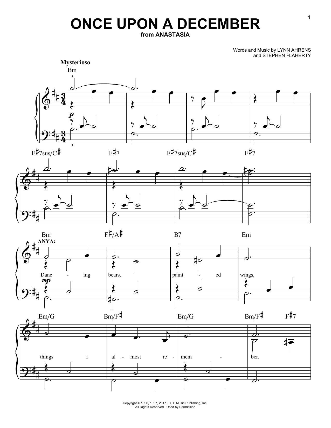 Stephen Flaherty Once Upon A December (from Anastasia) Sheet Music Notes & Chords for Easy Piano - Download or Print PDF
