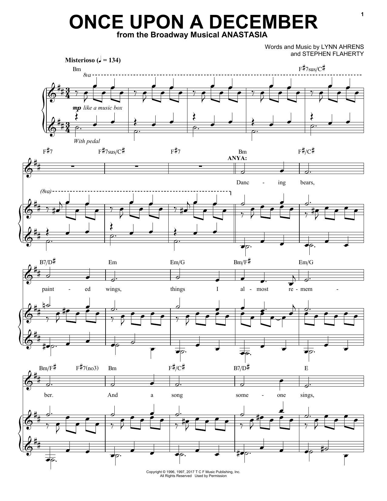 Stephen Flaherty Once Upon A December (from Anastasia) Sheet Music Notes & Chords for Easy Piano - Download or Print PDF