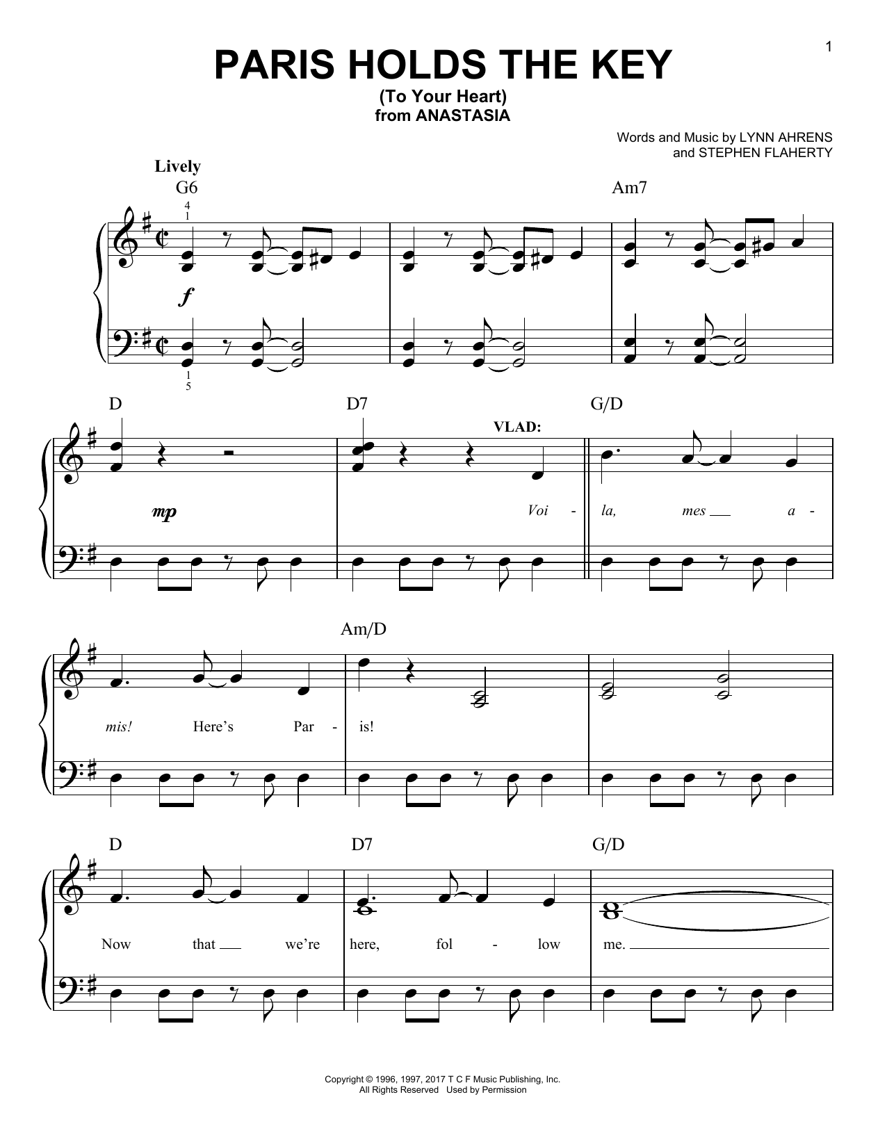 Stephen Flaherty Paris Holds The Key (To Your Heart) (from Anastasia) Sheet Music Notes & Chords for Easy Piano - Download or Print PDF