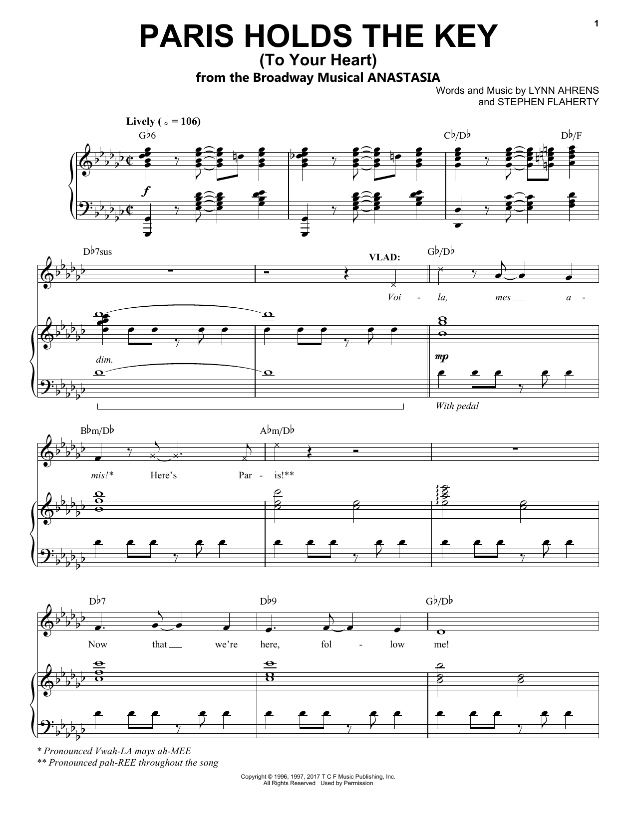 Stephen Flaherty Paris Holds The Key (To Your Heart) Sheet Music Notes & Chords for Piano & Vocal - Download or Print PDF