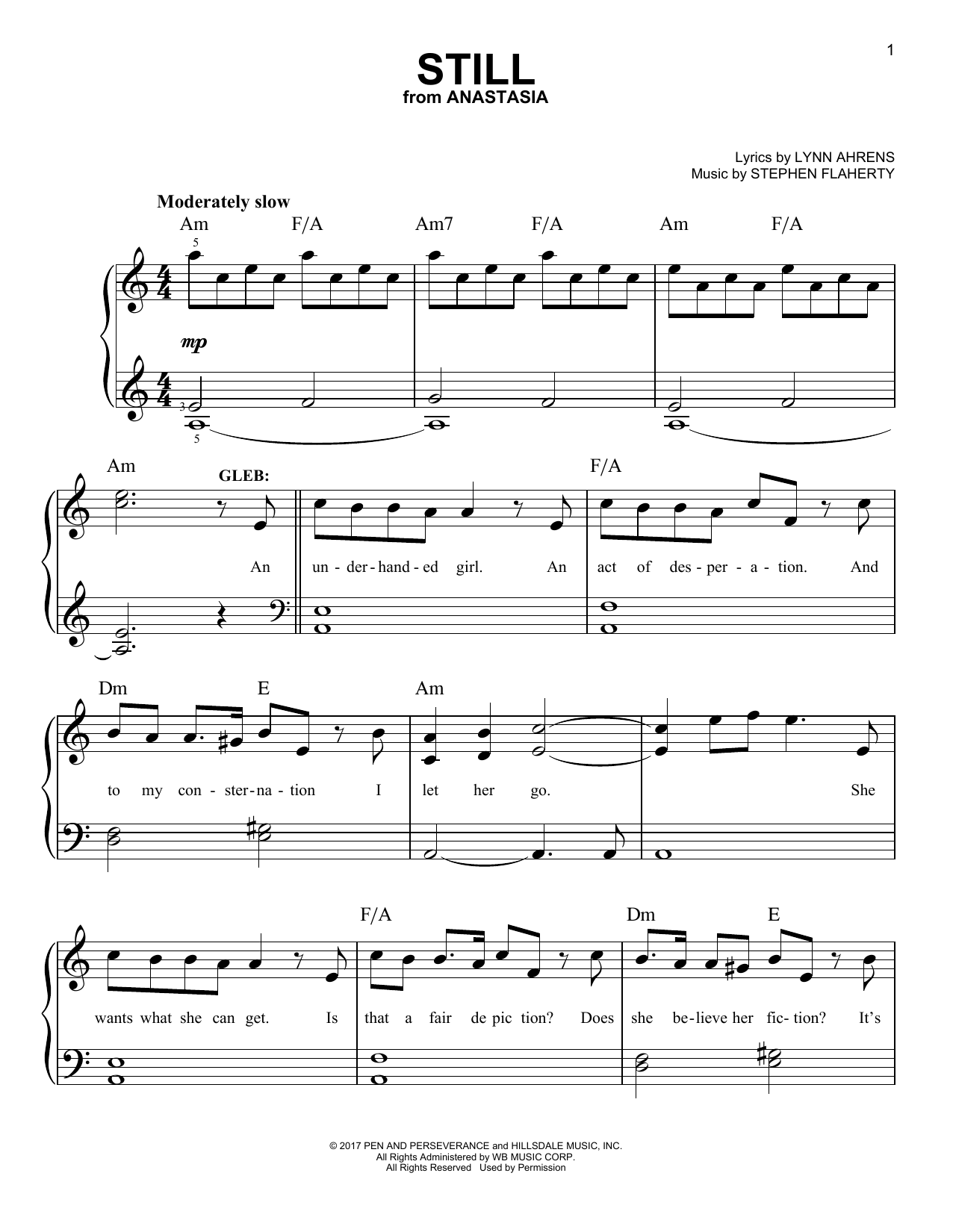 Stephen Flaherty Still (from Anastasia) Sheet Music Notes & Chords for Easy Piano - Download or Print PDF