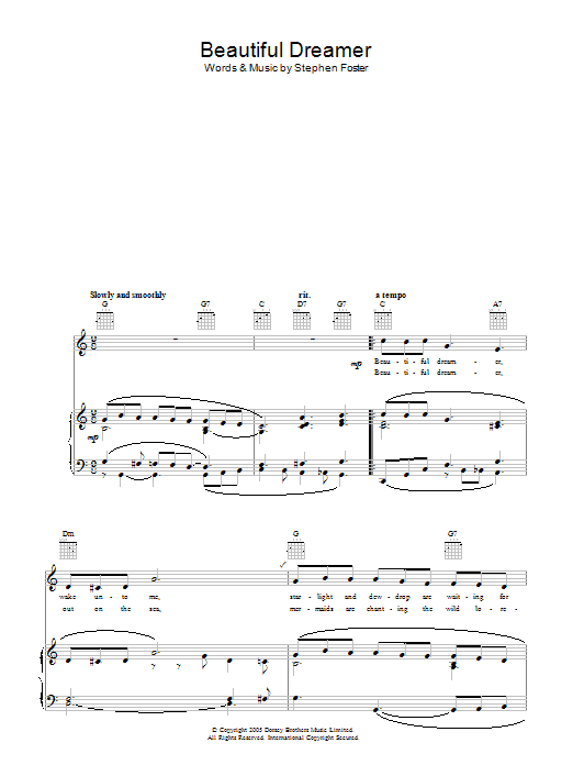 Stephen Foster Beautiful Dreamer Sheet Music Notes & Chords for Lyrics & Chords - Download or Print PDF