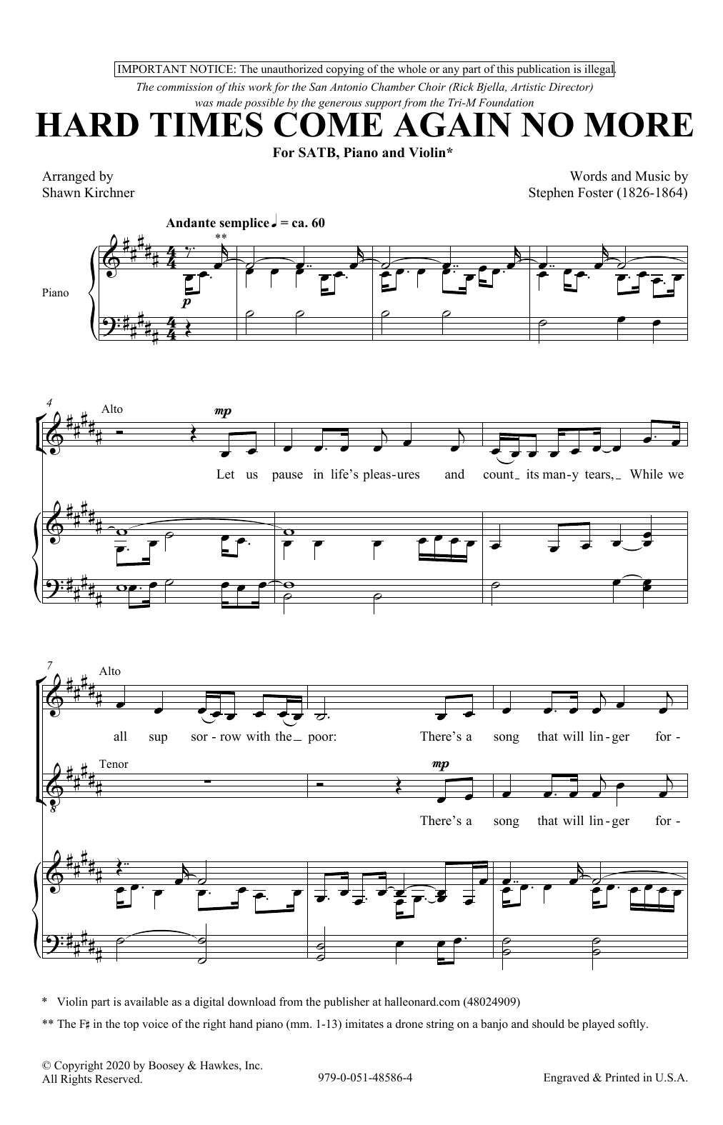 Stephen Foster Hard Times Come Again No More (arr. Shawn Kirchner) Sheet Music Notes & Chords for SATB Choir - Download or Print PDF