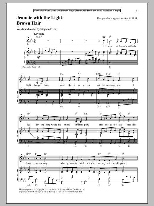 Stephen Foster Jeannie With The Light Brown Hair Sheet Music Notes & Chords for Piano - Download or Print PDF