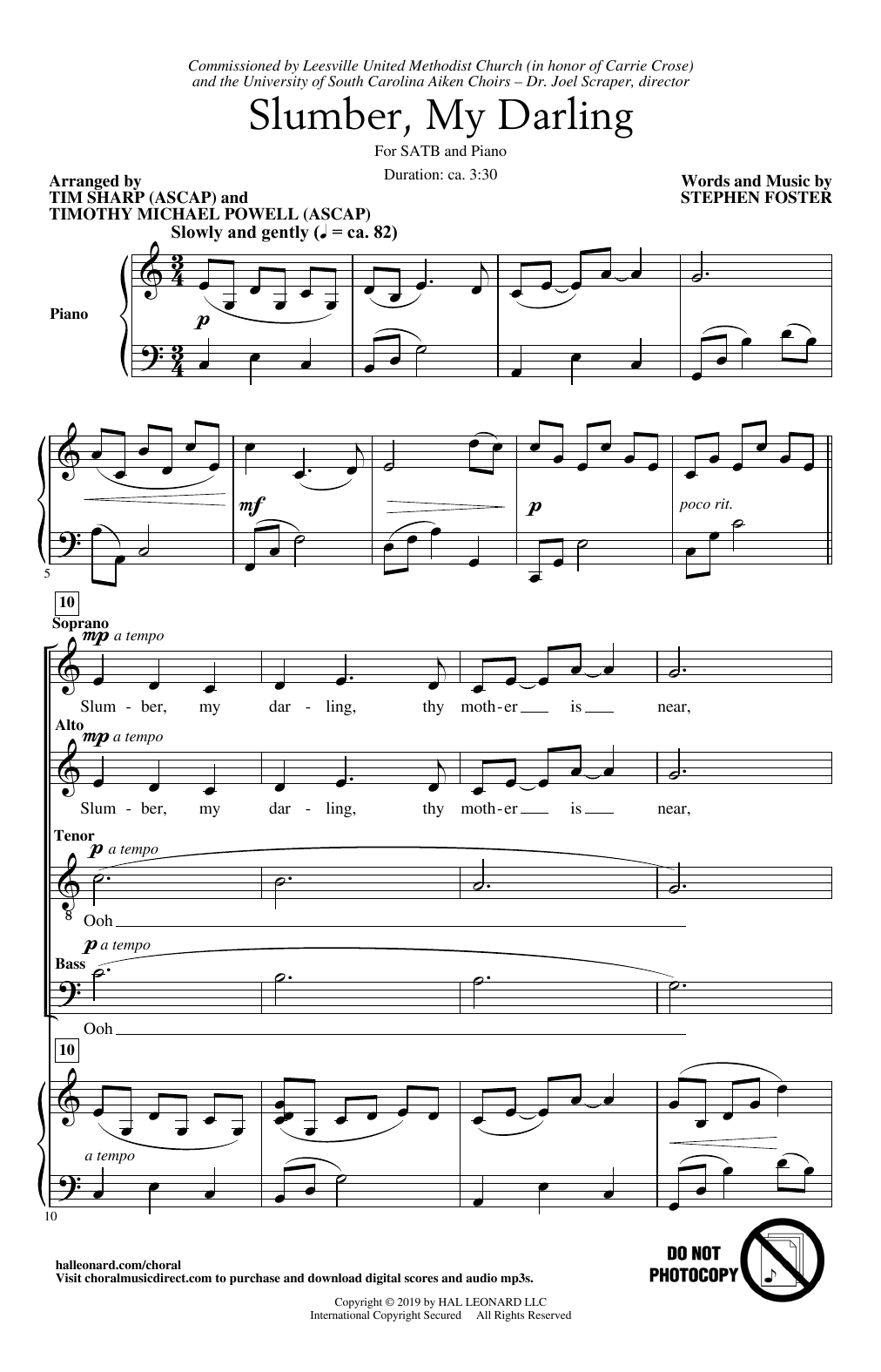 Stephen Foster Slumber My Darling (arr. Tim Sharp and Timothy Michael Powell) Sheet Music Notes & Chords for SATB Choir - Download or Print PDF
