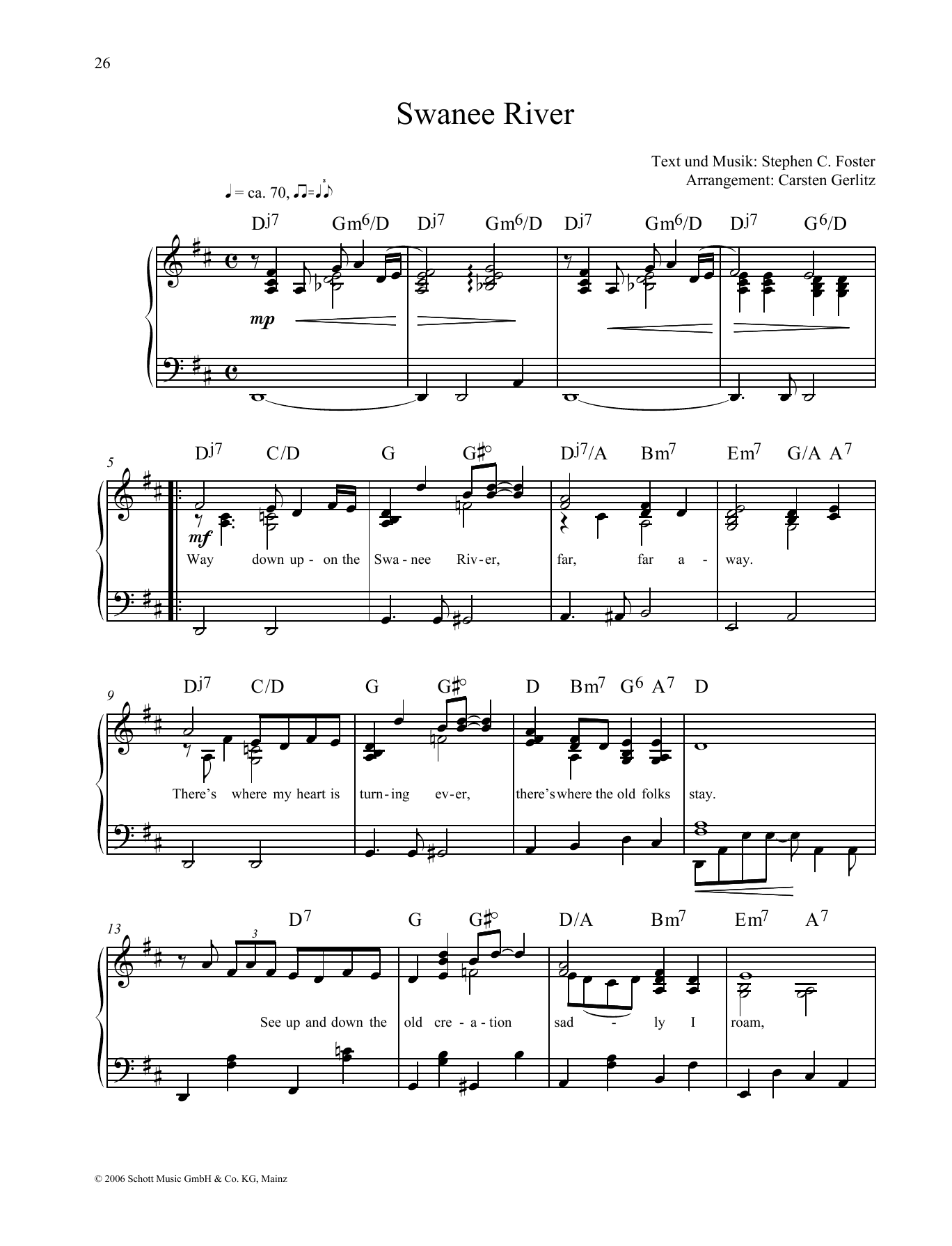 Stephen Foster Swanee River Sheet Music Notes & Chords for Piano Solo - Download or Print PDF
