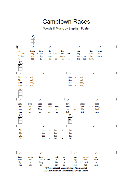 Stephen Foster The Camptown Races Sheet Music Notes & Chords for Ukulele - Download or Print PDF