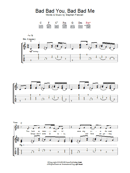 Stephen Fretwell Bad Bad You, Bad Bad Me Sheet Music Notes & Chords for Guitar Tab - Download or Print PDF