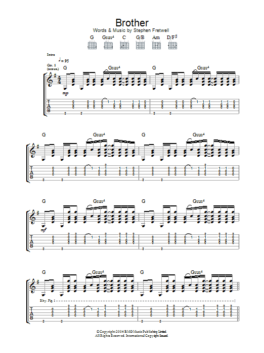 Stephen Fretwell Brother Sheet Music Notes & Chords for Guitar Tab - Download or Print PDF