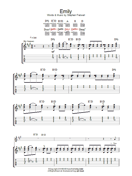 Stephen Fretwell Emily Sheet Music Notes & Chords for Piano, Vocal & Guitar - Download or Print PDF