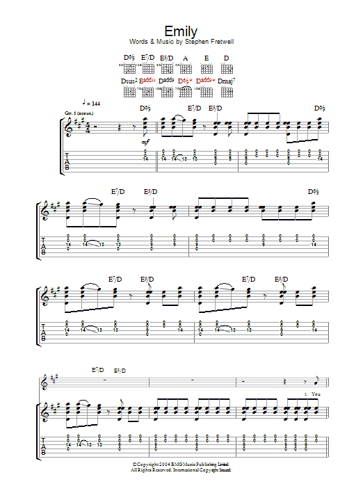 Stephen Fretwell Emily Sheet Music Notes & Chords for Guitar Tab - Download or Print PDF
