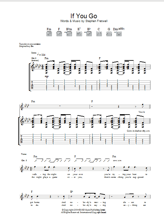 Stephen Fretwell If You Go Sheet Music Notes & Chords for Guitar Tab - Download or Print PDF