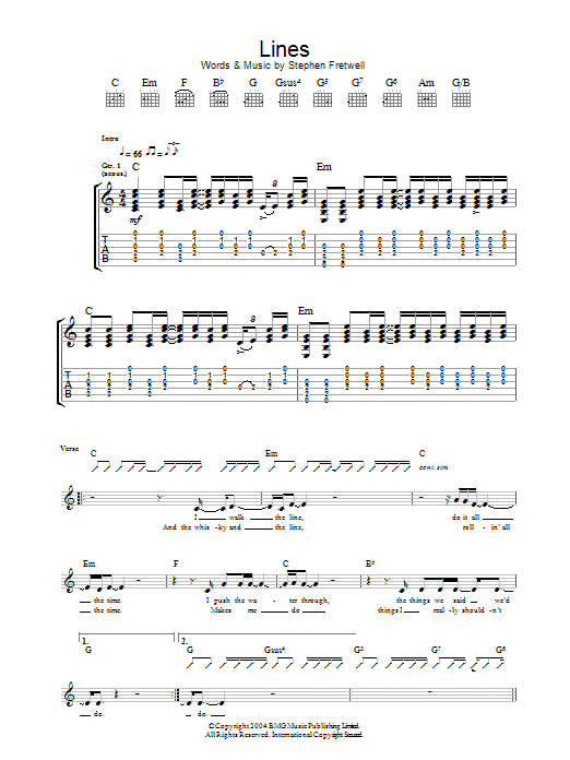 Stephen Fretwell Lines Sheet Music Notes & Chords for Guitar Tab - Download or Print PDF