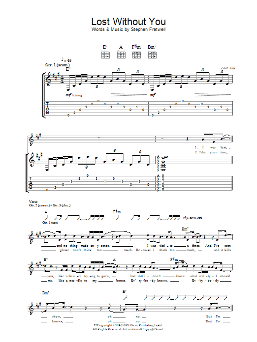 Stephen Fretwell Lost Without You Sheet Music Notes & Chords for Guitar Tab - Download or Print PDF