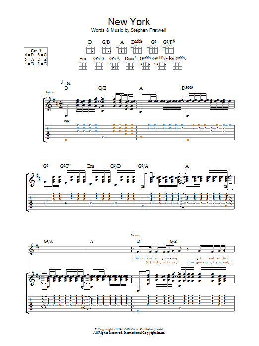 Stephen Fretwell New York Sheet Music Notes & Chords for Guitar Tab - Download or Print PDF