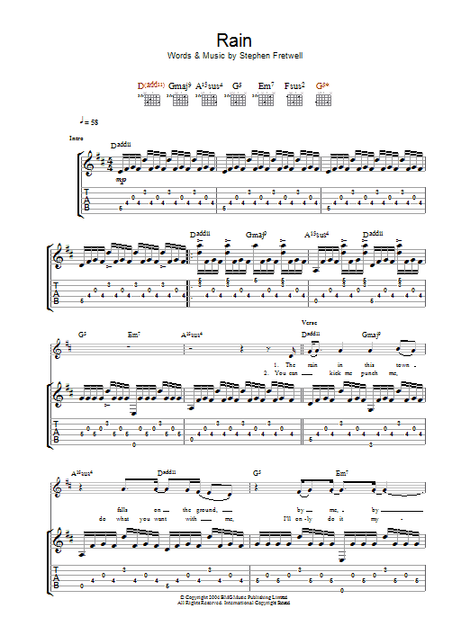 Stephen Fretwell Rain Sheet Music Notes & Chords for Guitar Tab - Download or Print PDF