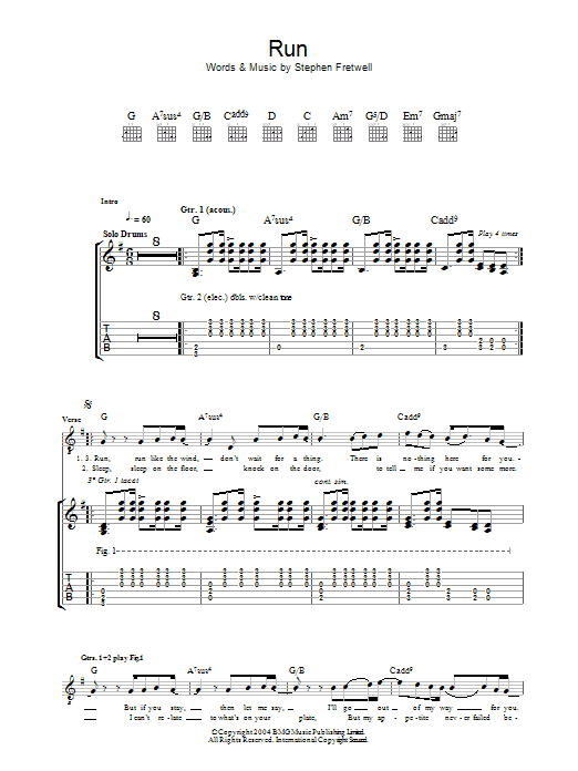 Stephen Fretwell Run Sheet Music Notes & Chords for Guitar Tab - Download or Print PDF