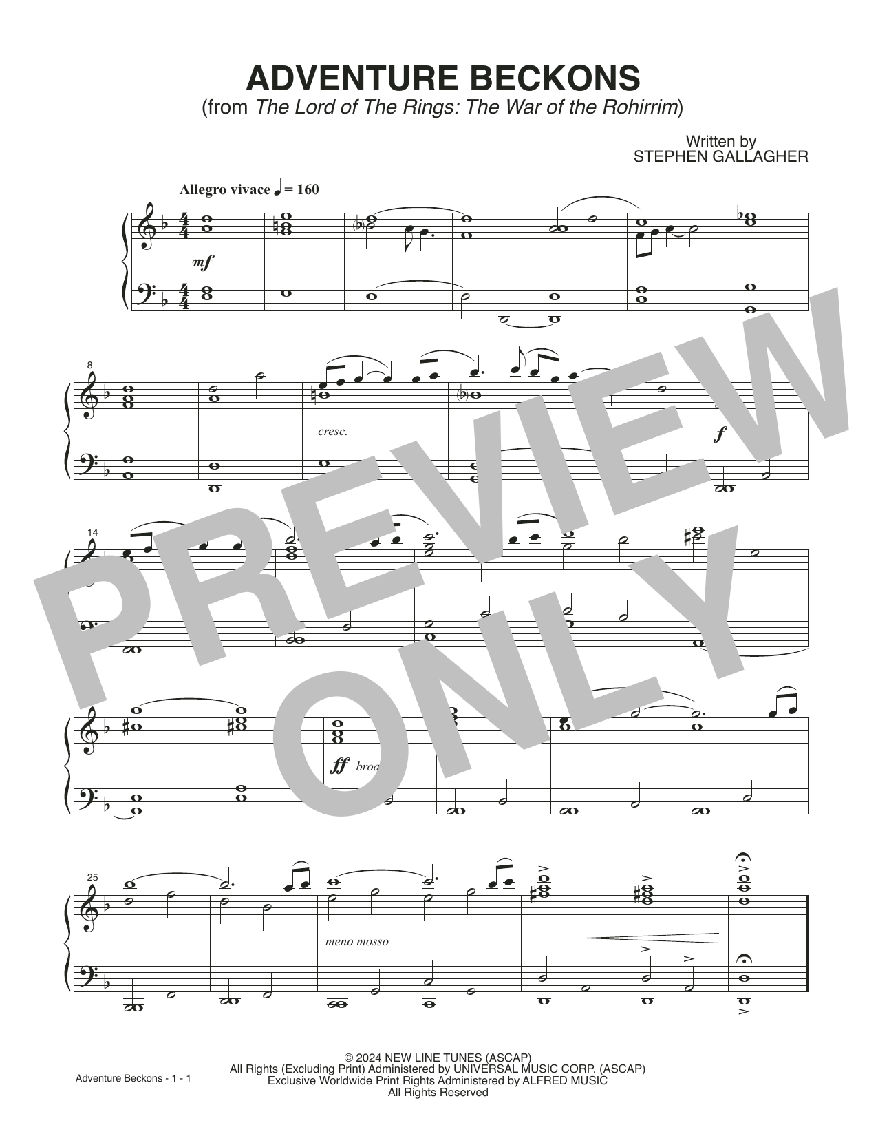 Stephen Gallagher Adventure Beckons (from The Lord Of The Rings: The War Of The Rohirrim) Sheet Music Notes & Chords for Piano Solo - Download or Print PDF